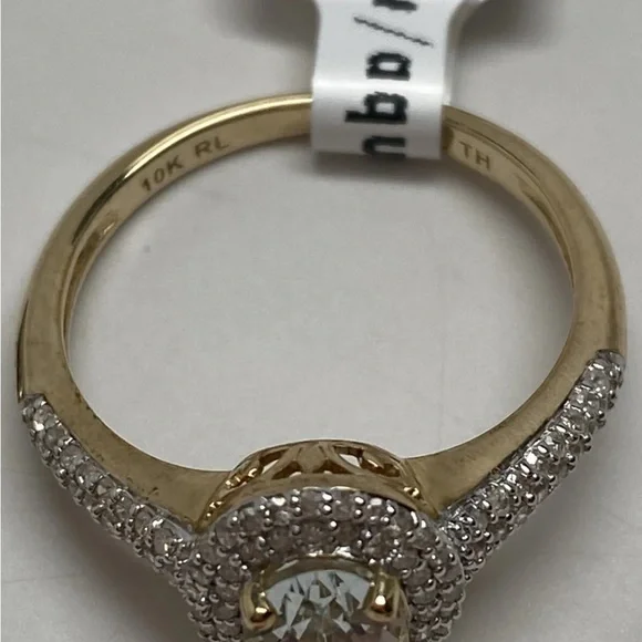10K Yellow Gold Natural Aquamarine and 0.35ct twt Diamond Ring Size 7 New March